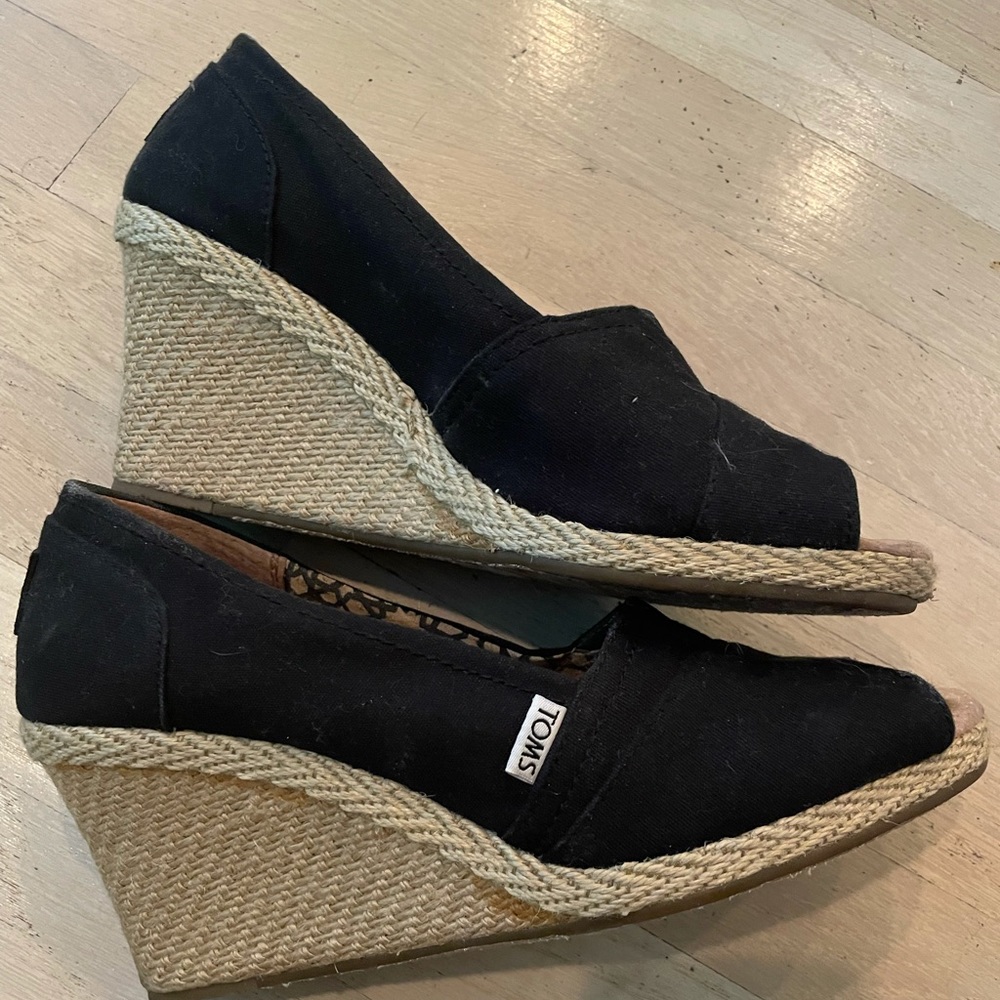 TOMS Black Wedge Sandals